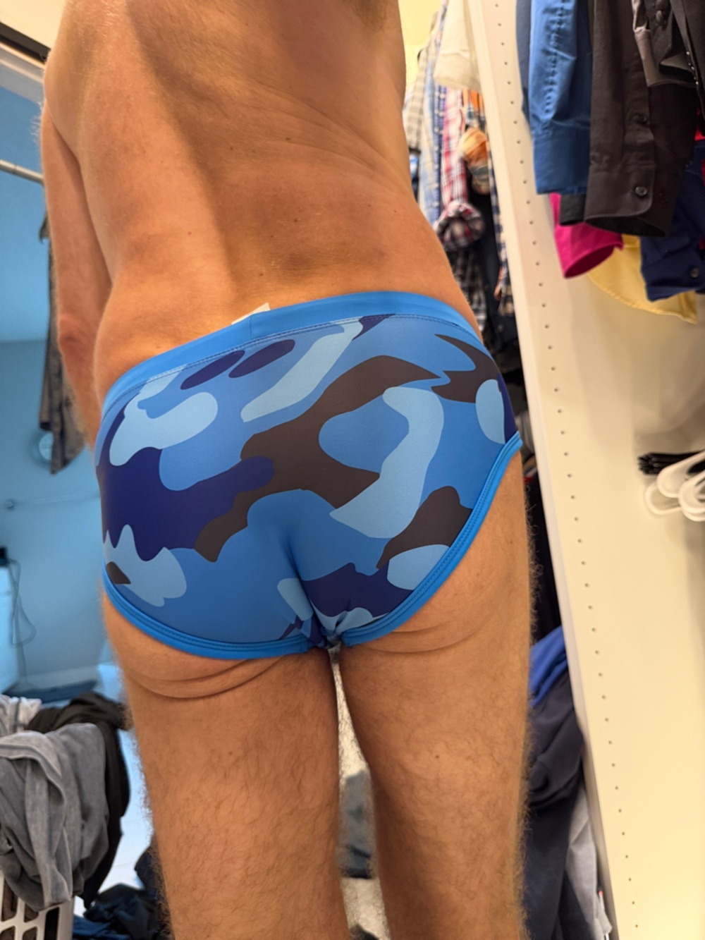 Men's Blue Camo Swim Briefs with Drawstring Waist - Picture 2 of 2